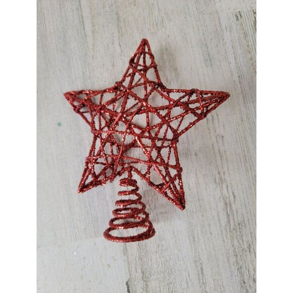 Red glitter tree topper star Xmas decor Christmas - Picture 3 of 4